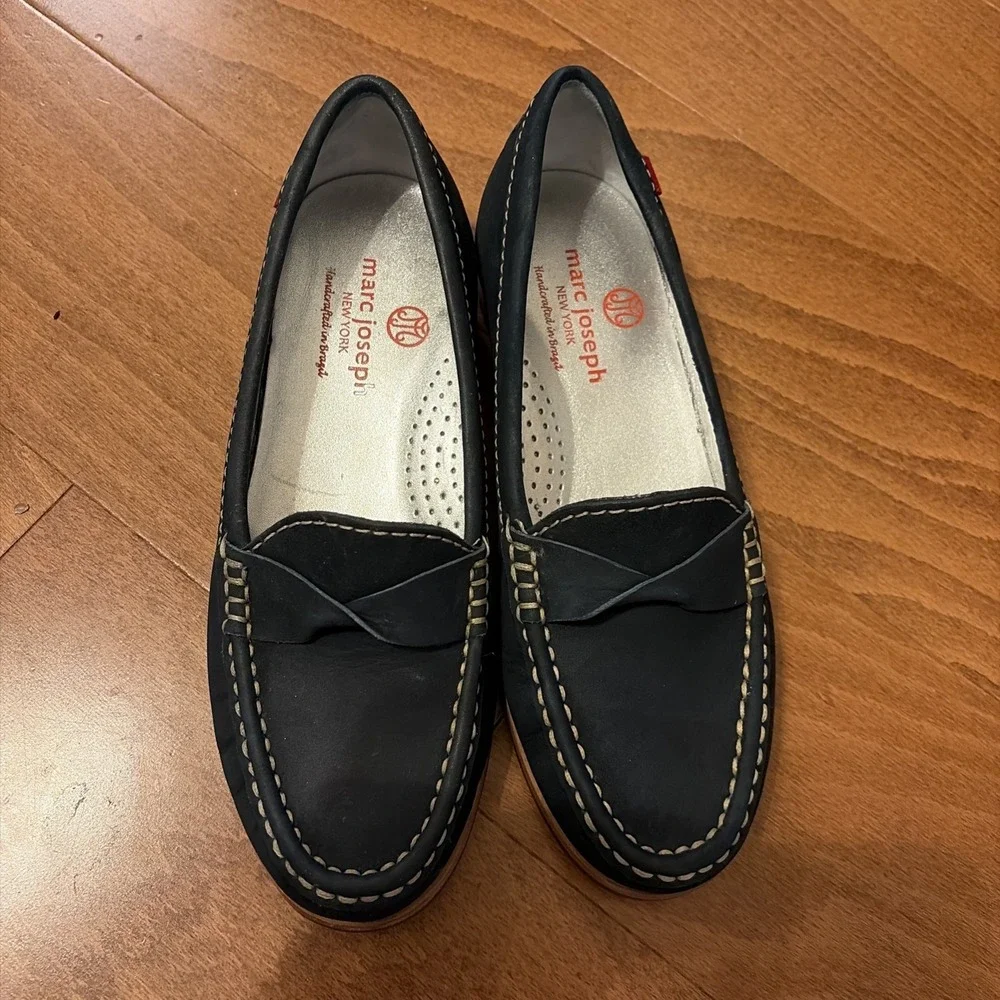 Marc Joseph New York Plymouth Street Twisted Penny Loafer Navy Sz 5 Girls Womens